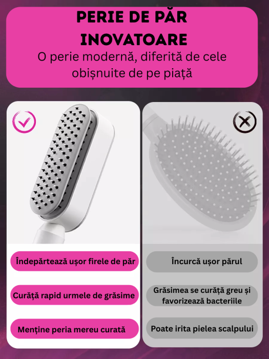 Pieptene auto-curăţare cu masaj pentru scalp şi efect antistatic [2]