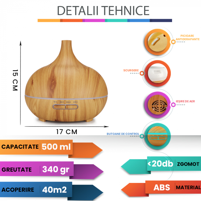 Difuzor aromaterapie cu uleiuri esentiale - lemn deschis [6]