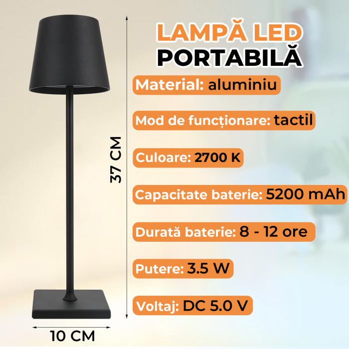 Lampa de masa touch led - 1  Buc Neagra [2]