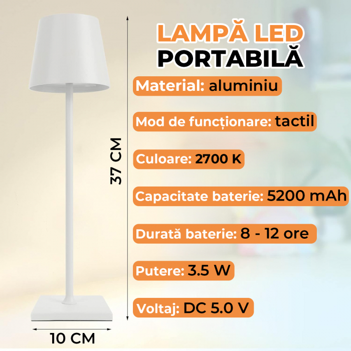 Lampa de masa touch led - 1 Buc. Alba [2]