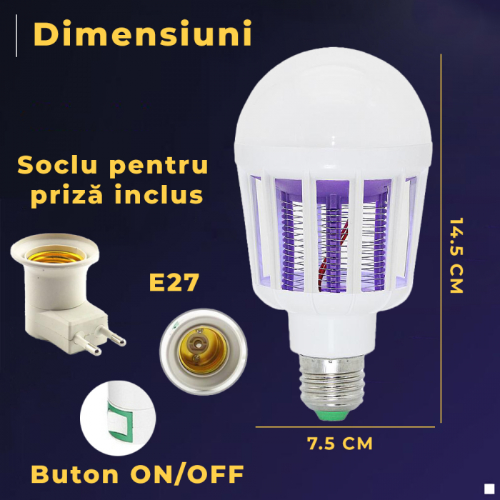 Set 4 becuri LED 2 in 1 cu lampa UV - Anti insecte [4]