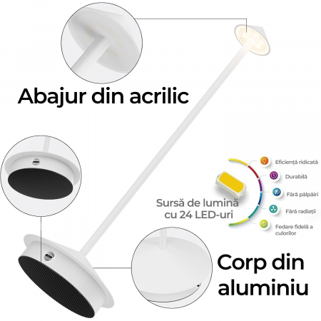 Lampa de masa touch led - 1  Buc Alba [3]