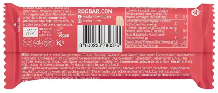 Baton cu căpșuni învelit în glazură roz bio 30g Roobar [2]