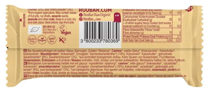 Baton cu vișine învelit în glazură albă bio 30g Roobar [2]