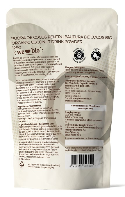 Băutură de cocos pudră bio 125g Obio [2]