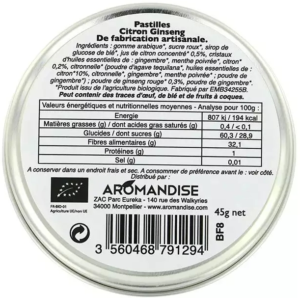 Bomboane artizanale cu lămâie și ginseng bio 45g Aromandise [7]