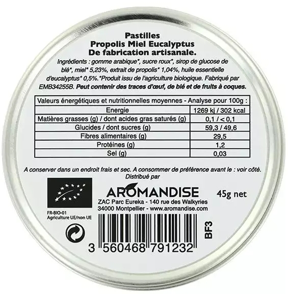 Bomboane artizanale cu propolis, miere și eucalipt bio 45g Aromandise [3]