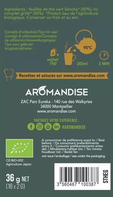 Ceai verde cu orez genmaicha bio 18 dz x 2 g 36 g Aromandise [5]