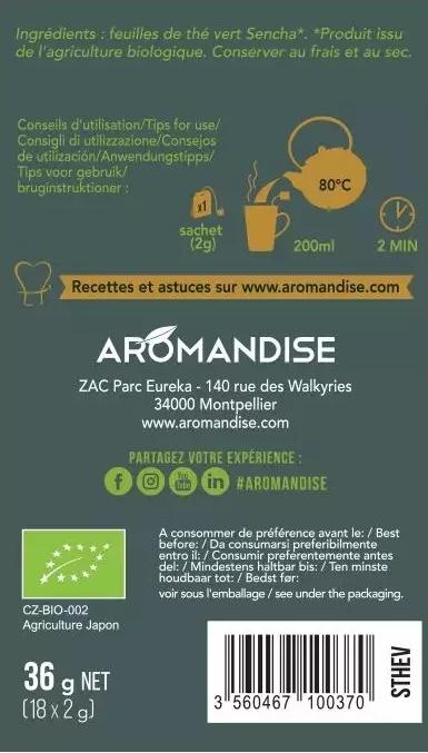 Ceai verde sencha bio 18 dz x 2 g 36 g Aromandise [5]