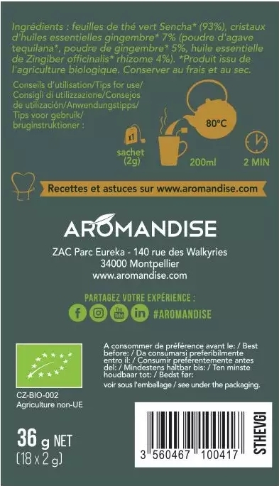 Ceai verde sencha cu ghimbir bio 18 dz x 2 g 36 g Aromandise [6]