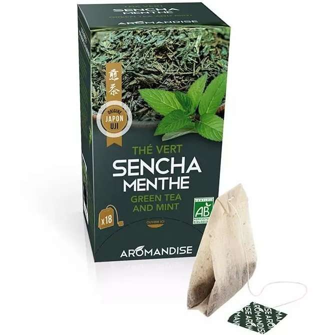 Ceai verde sencha cu mentă bio 18 dz x 2 g 36 g Aromandise [2]