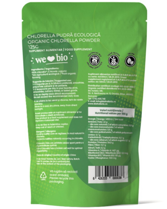 Chlorella pudră bio 125g Obio [2]