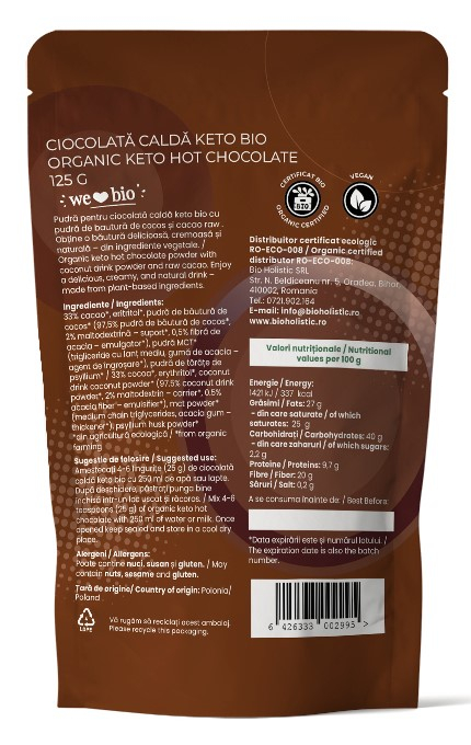 Ciocolată caldă Keto bio 125g Obio [2]