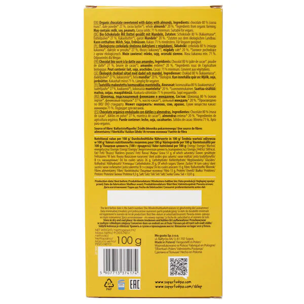 Ciocolată cu migdale și curmale bio 100g Super Fudgio [2]