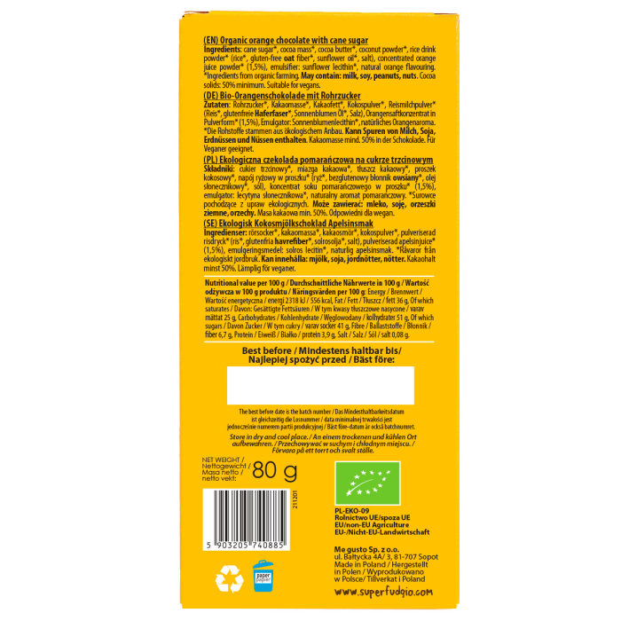 Ciocolată cu portocale bio 80g Super Fudgio [2]