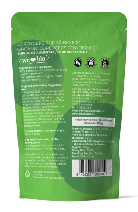 Cordyceps pudră bio 60g Obio [2]