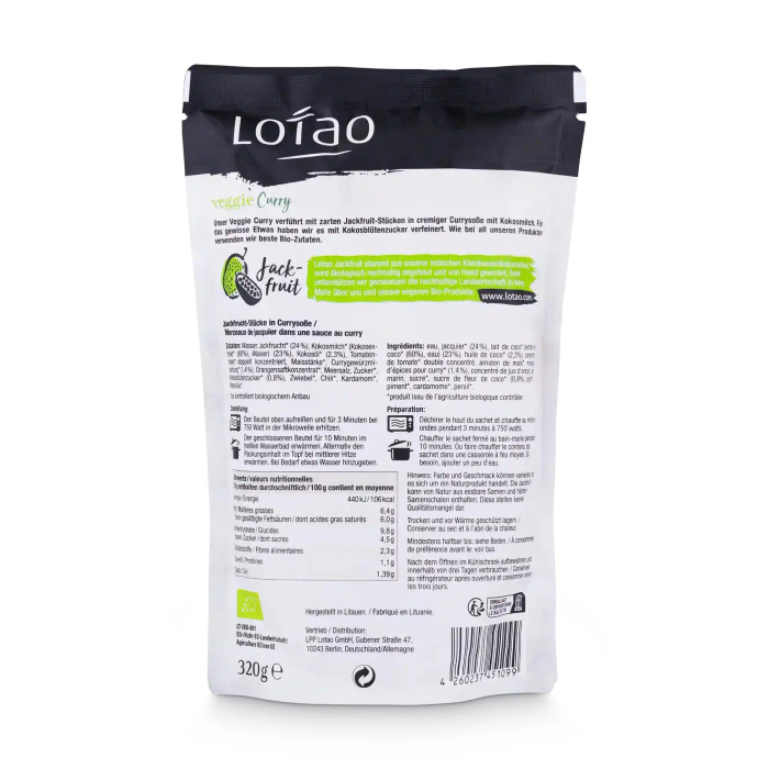 Curry cu jackfruit și cocos bio 320g Lotao [2]