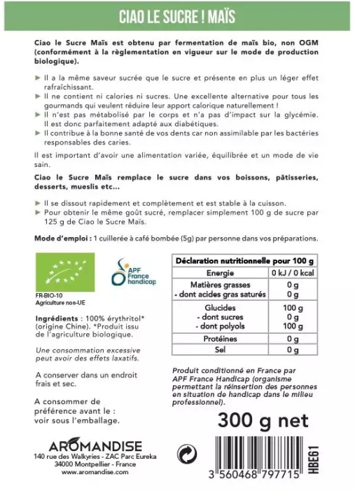 Eritritol bio 300g Aromandise [5]