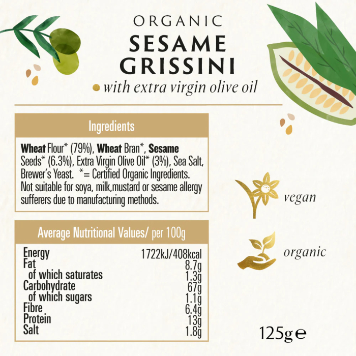 Grisine cu susan și ulei de măsline bio 125g Biona [2]