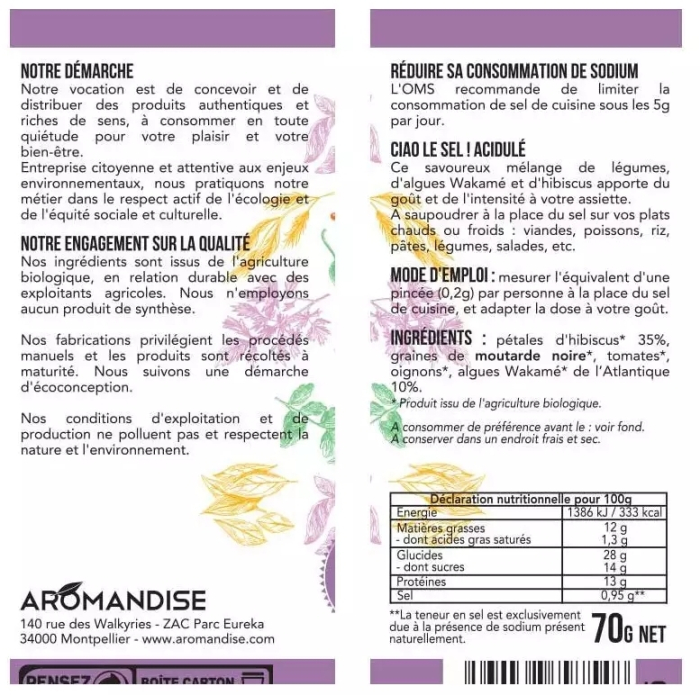 Înlocuitor de sare acidulat bio 70g Aromandise [3]