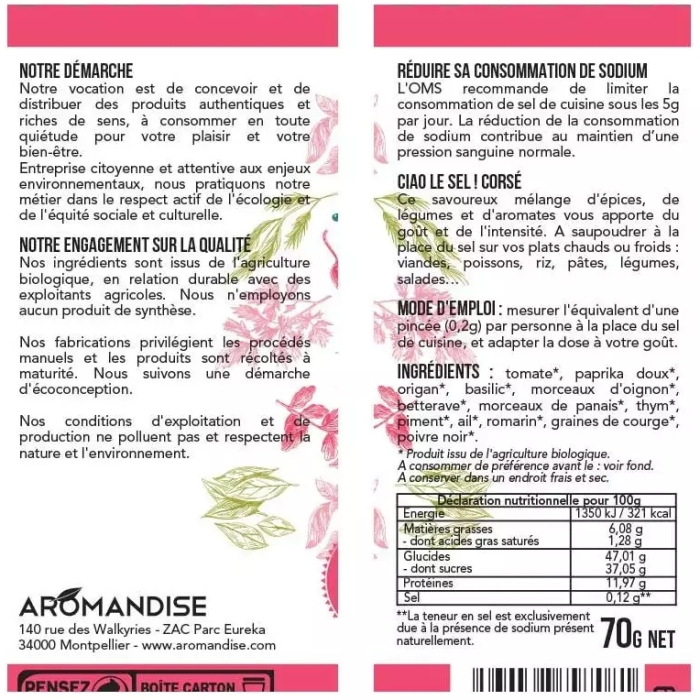 Înlocuitor de sare grunjoasă bio 70g Aromandise [2]