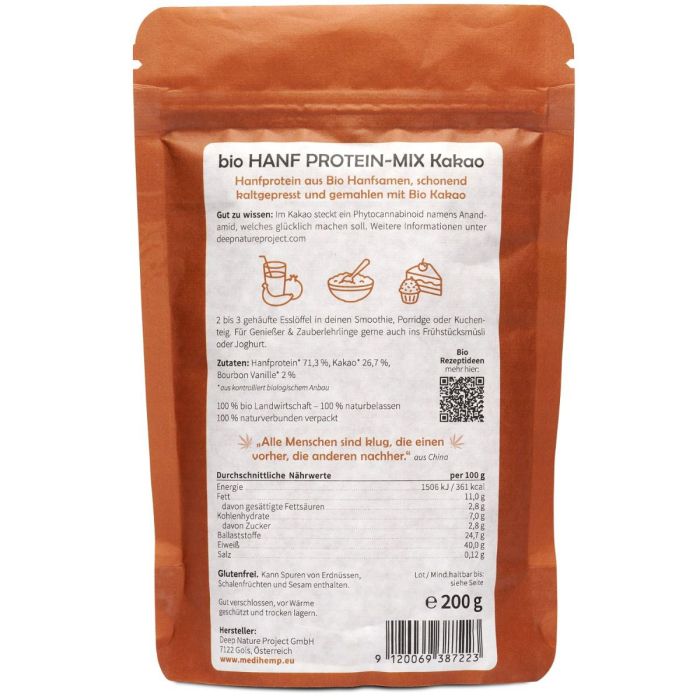 Mix proteic din cânepă cu cacao bio (40% proteine) 200g Medihemp [2]