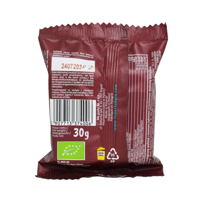 Napolitană cu cacao și alune de pădure îndulcite cu curmale bio 30g Super Fudgio [2]
