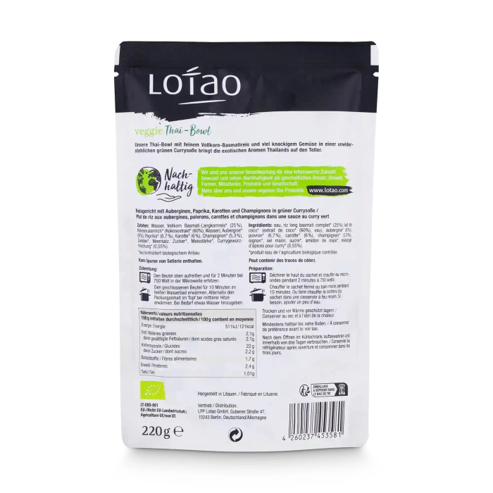 Orez basmati cu legume și curry verde bio 220g Lotao [2]