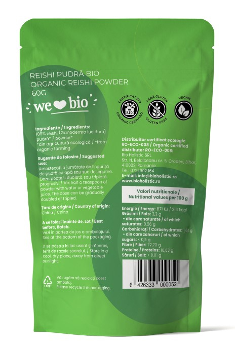 Reishi pudră bio 60g Obio [2]