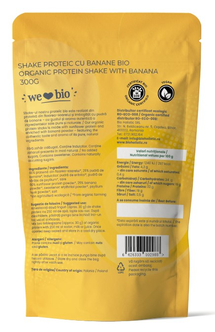Shake proteic cu banane bio 300 g Obio [2]