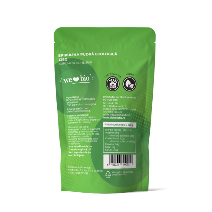 Spirulină pudră bio 125g Obio [2]