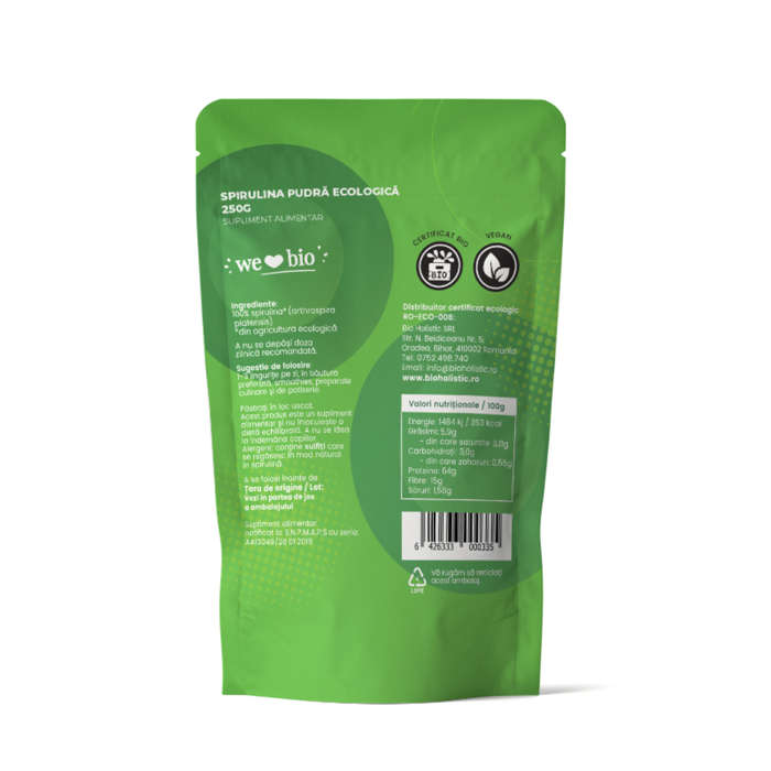 Spirulină pulbere bio 250g Obio [2]