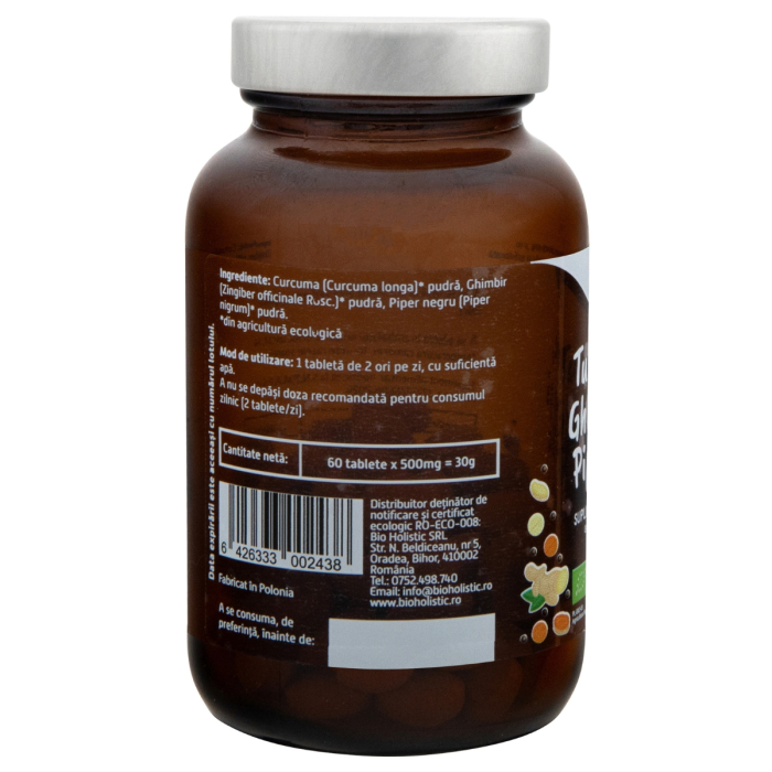 Turmeric, ghimbir și piper bio, 60 tablete, 30 g, Obio [2]