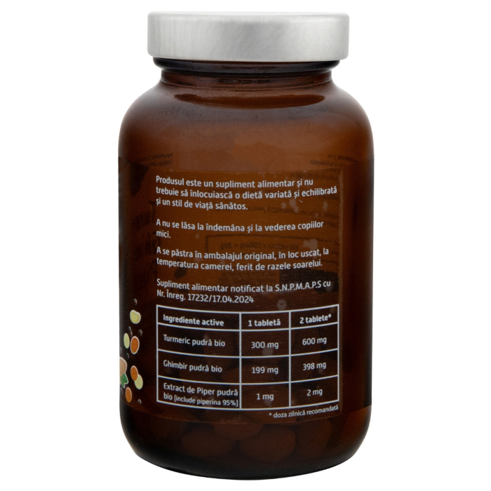 Turmeric, ghimbir și piper bio, 60 tablete, 30 g, Obio [3]