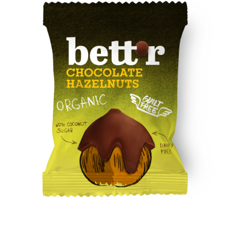 Gustări & Mic Dejun - Alune de pădure învelite în ciocolată bio 40g Bettr