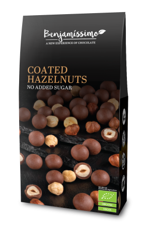 Gustări & Mic Dejun - Alune de pădure învelite în ciocolată cu praline bio, 60g Benjamissimo