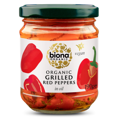 Conserve - Ardei roșii la grătar în ulei, bio, 190g, Biona