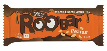 Batoane și Bile Energizante - Baton cu arahide învelit în ciocolată bio 30g Roobar