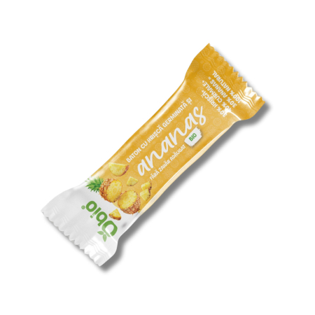Gustări & Mic Dejun - Baton cu hrișcă germinată și ananas bio 35g Obio