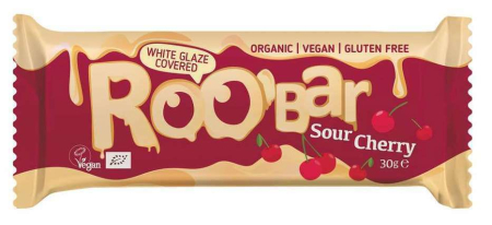 Gustări & Mic Dejun - Baton cu vișine învelit în glazură albă bio 30g Roobar
