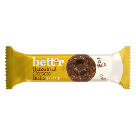 Gustări & Mic Dejun - Biluțe cu umplutură de cacao și alune de pădure bio 3 buc x 15 g Bettr