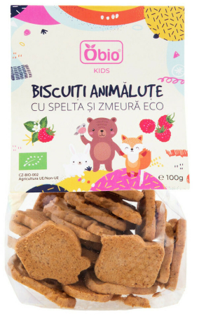 Produse Alimentare  Pentru Copii - Biscuiți animăluțe cu speltă și zmeură bio 100g Obio