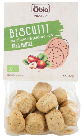 Gustări Dulci și Sărate - Biscuiți cu alune de pădure bio 100g Obio