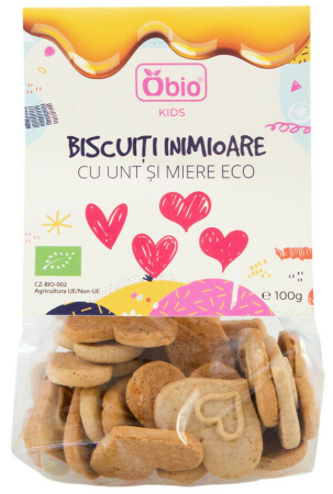 Produse Alimentare  Pentru Copii - Biscuiți inimioare cu unt și miere bio 100g Obio
