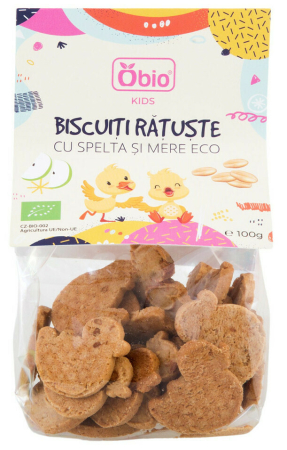 Produse Alimentare  Pentru Copii - Biscuiți rățuște cu speltă și mere bio 100g Obio