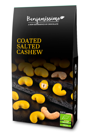 Gustări & Mic Dejun - Caju sărat învelit în ciocolată cu turmeric bio 60g Benjamissimo
