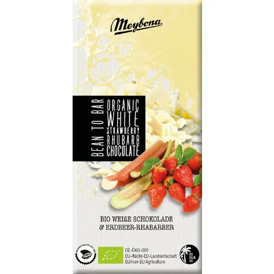 Ciocolată - Ciocolata albă cu căpșuni și rubarbă bio 100g Meybona