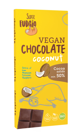 Gustări & Mic Dejun - Ciocolată cu cocos bio 80g Super Fudgio