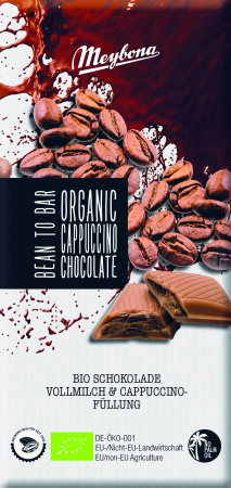 Gustări & Mic Dejun - Ciocolată cu lapte și cremă de cappuccino bio 100g Meybona