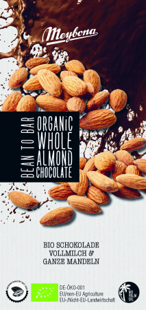 Gustări & Mic Dejun - Ciocolată cu lapte și migdale bio 100g Meybona